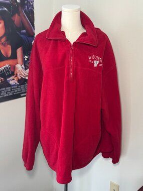 A|S Sports University of Wisconsin Embroidered Red Fleece Quarter Zip Sweater